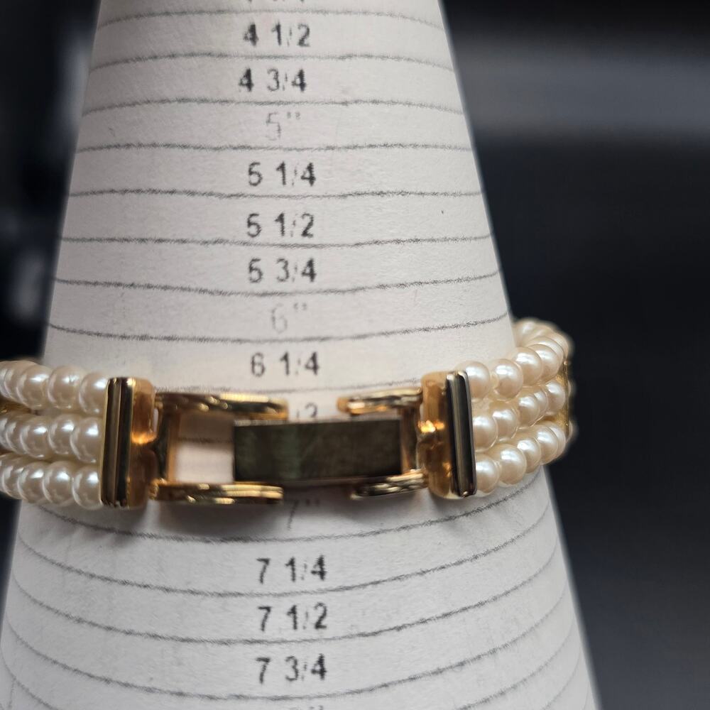 Galaxie by Elgin Faux Pearl Women's Watch Gold Tone Rhinestone WORKS - Picture 4 of 7